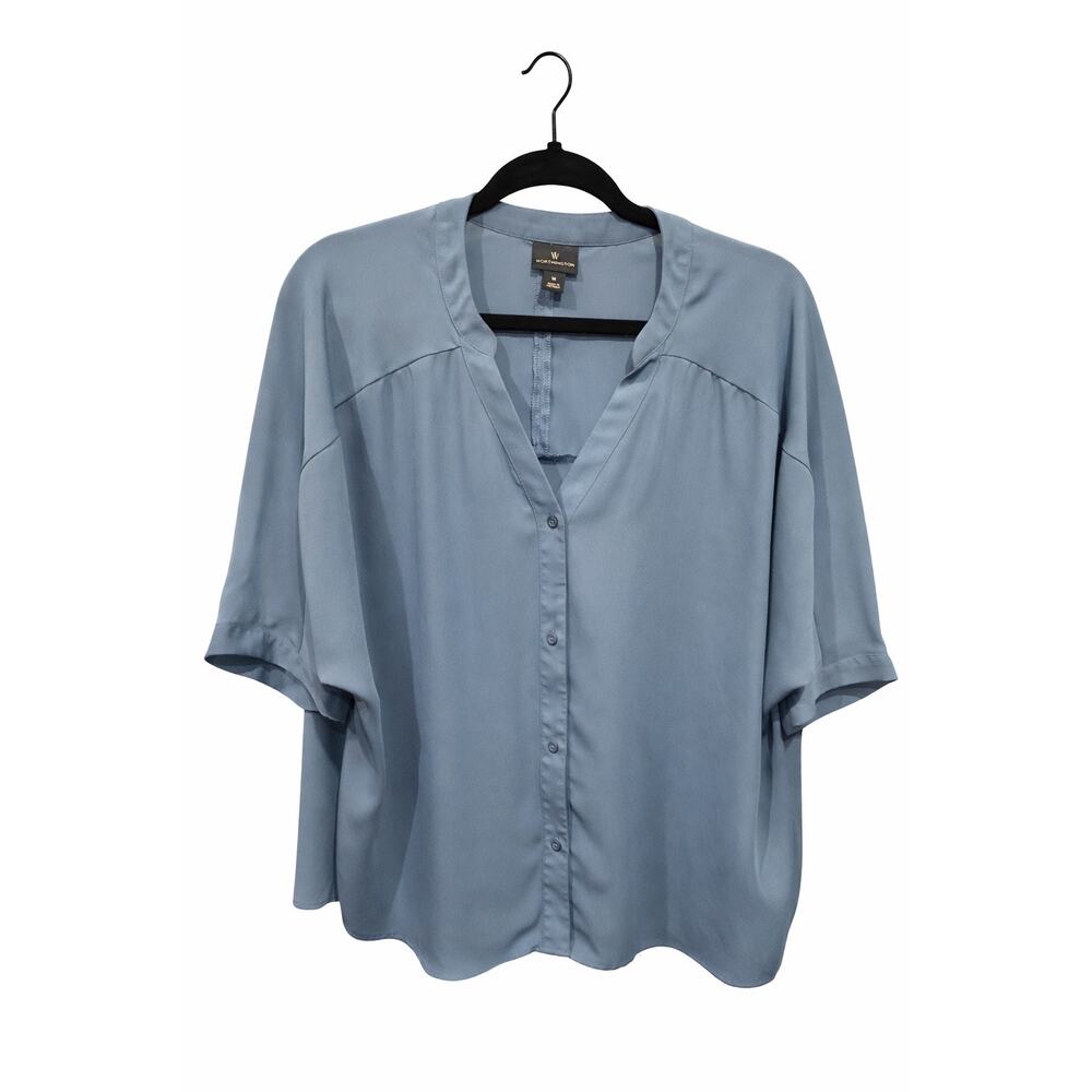 Westbound Medium Blue Blouse Button Front VNeck F… - image 1